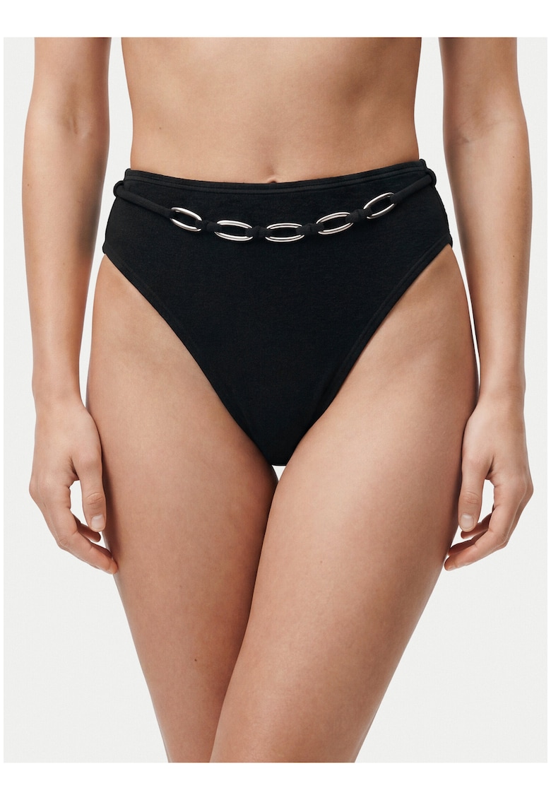 Slip de bikini - croiala clasica - talie inalta - negru - material sintetic