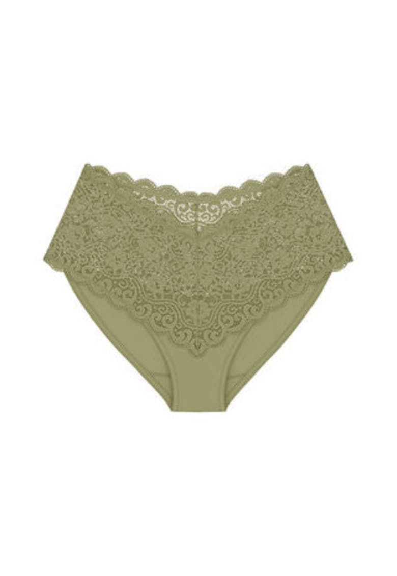 Chiloti clasici cu talie inalta - verde - imprimeu floral - poliamida-elastan -