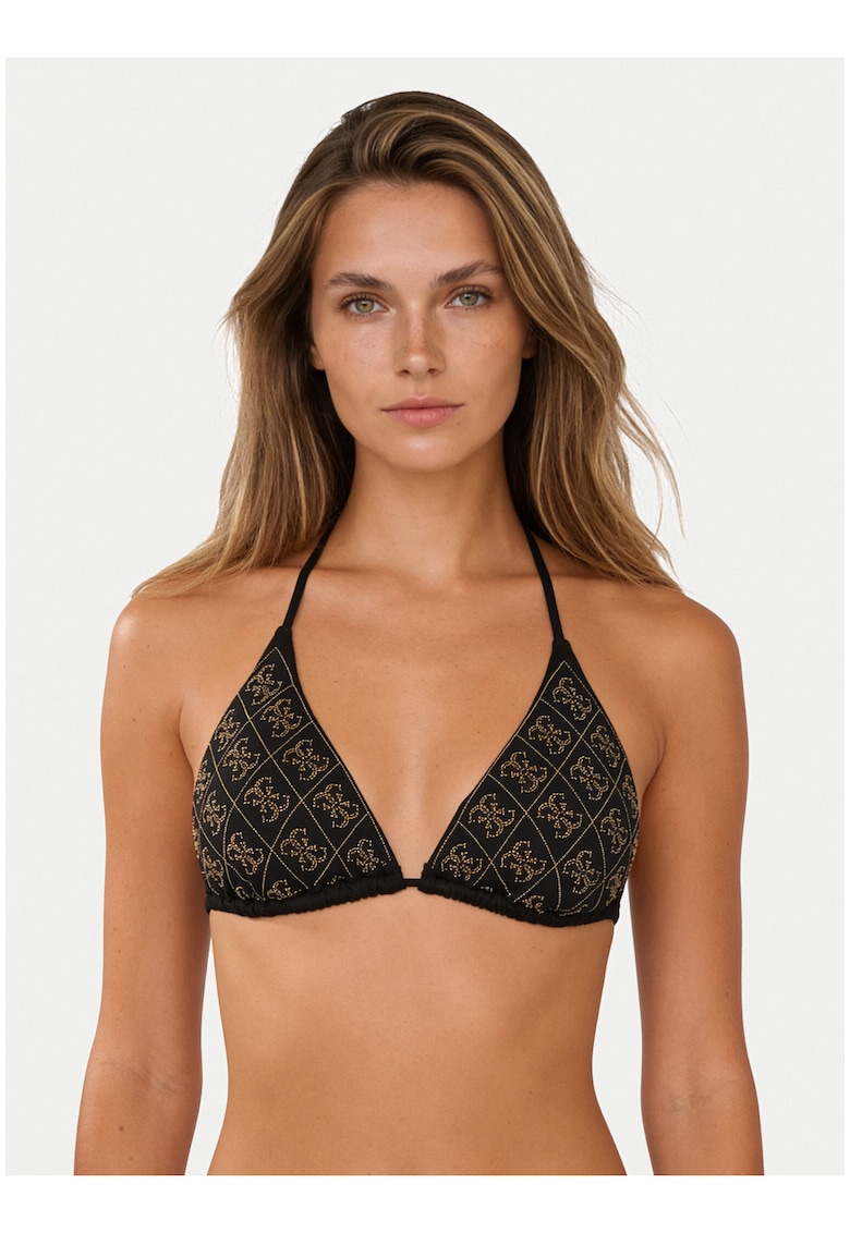 Costum de baie dama - top bikini - negru - grafic - poliester-elastan