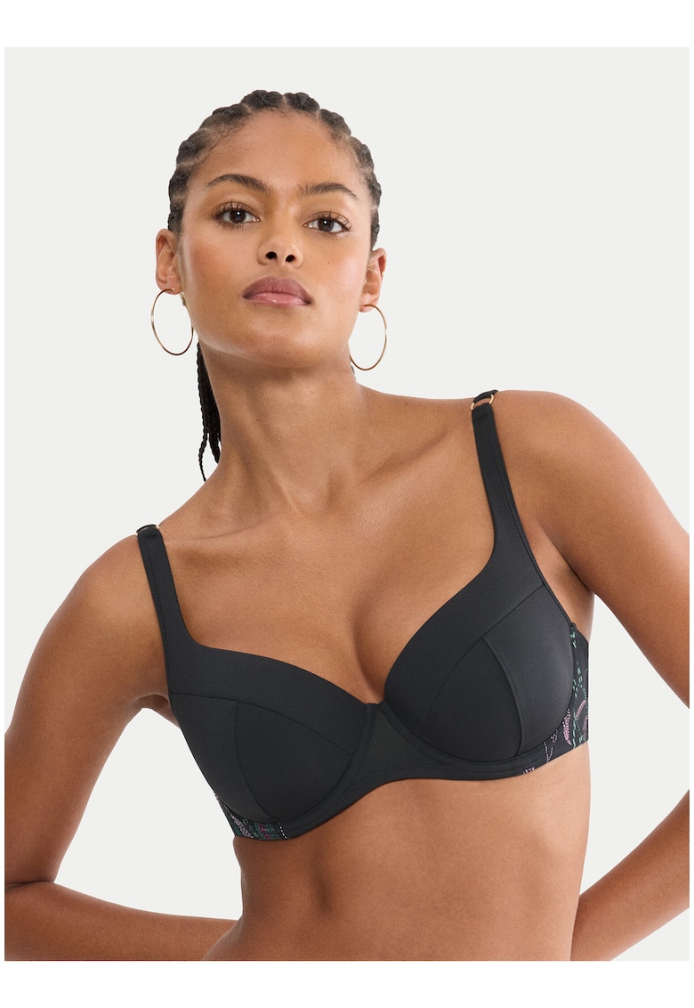 Top bikini de dama - floral - negru - material sintetic