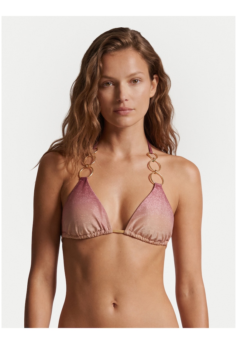 Sutien de bikini dama - roz - cu sclipici - bretele reglabile - set