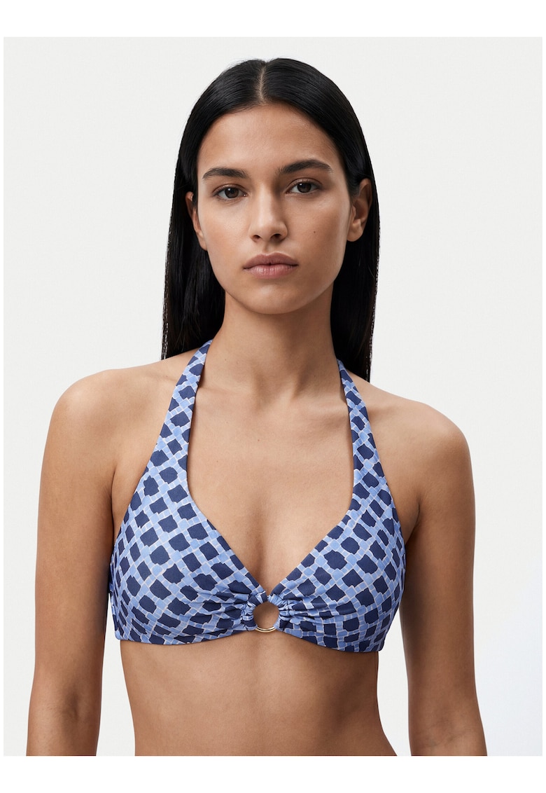 Top bikini dama - albastru - material sintetic - imprimeu grafic