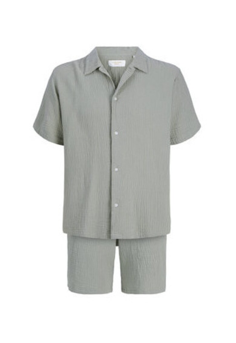 Set camasa si pantaloni scurti barbati - verde - bumbac - croiala lejera