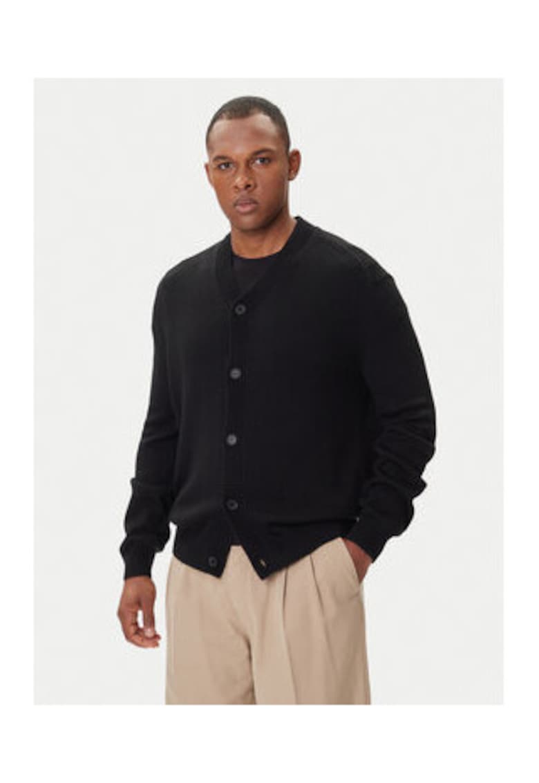 Cardigan barbati - negru - bumbac-lana-acril - maneca lunga -