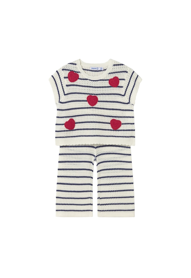 Compleu fetite - tricou cu decolteu rotund si pantaloni lungi - cu dungi - bej - viscoza si bumbac