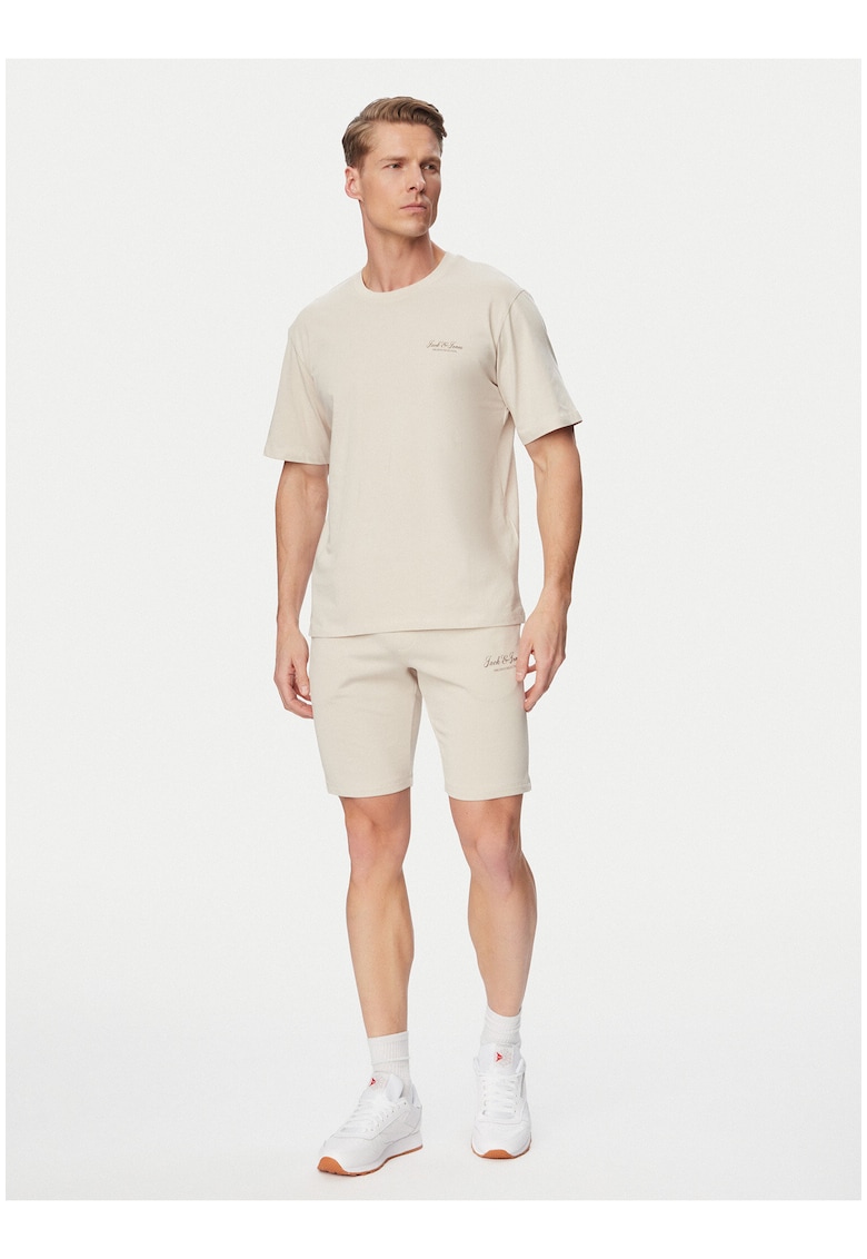 Set tricou si pantaloni scurti Barbati - Jack Jones - Bej/Gri - bumbac