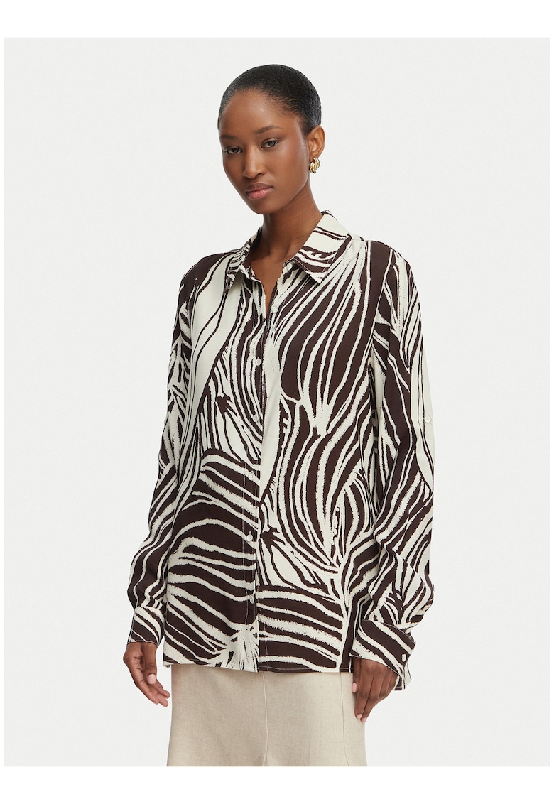 Camasa dama - animal print - bej - maro - viscoza - maneca lunga -