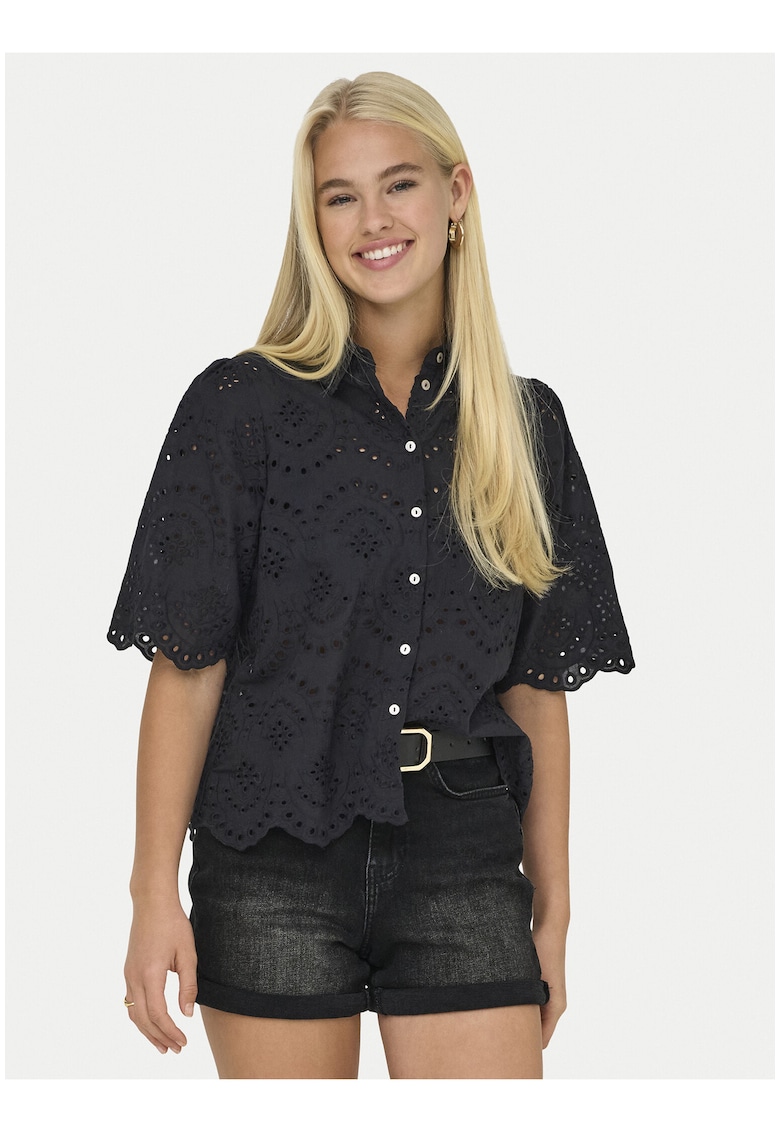 Camasa dama - neagra - bumbac - croiala regular fit - maneca scurta -