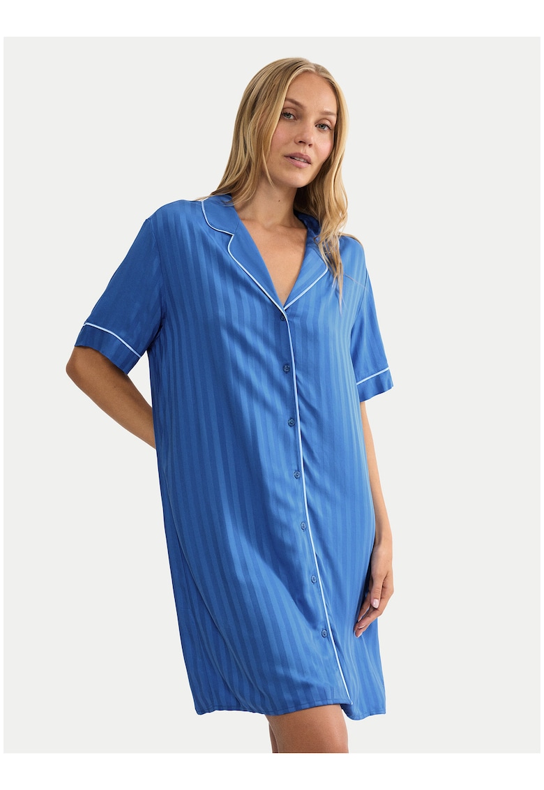 Pijamale dama - camasa de noapte - dungi - albastru - viscoza