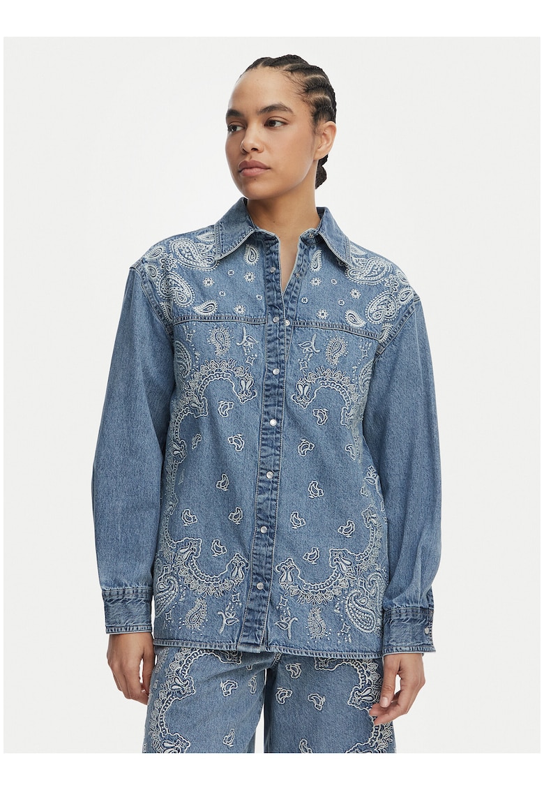 Camasa din denim - albastra - croiala regulara - maneca lunga - bumbac