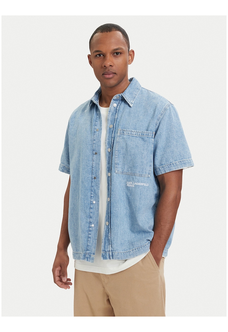 Camasa din denim - albastru - bumbac - maneca scurta