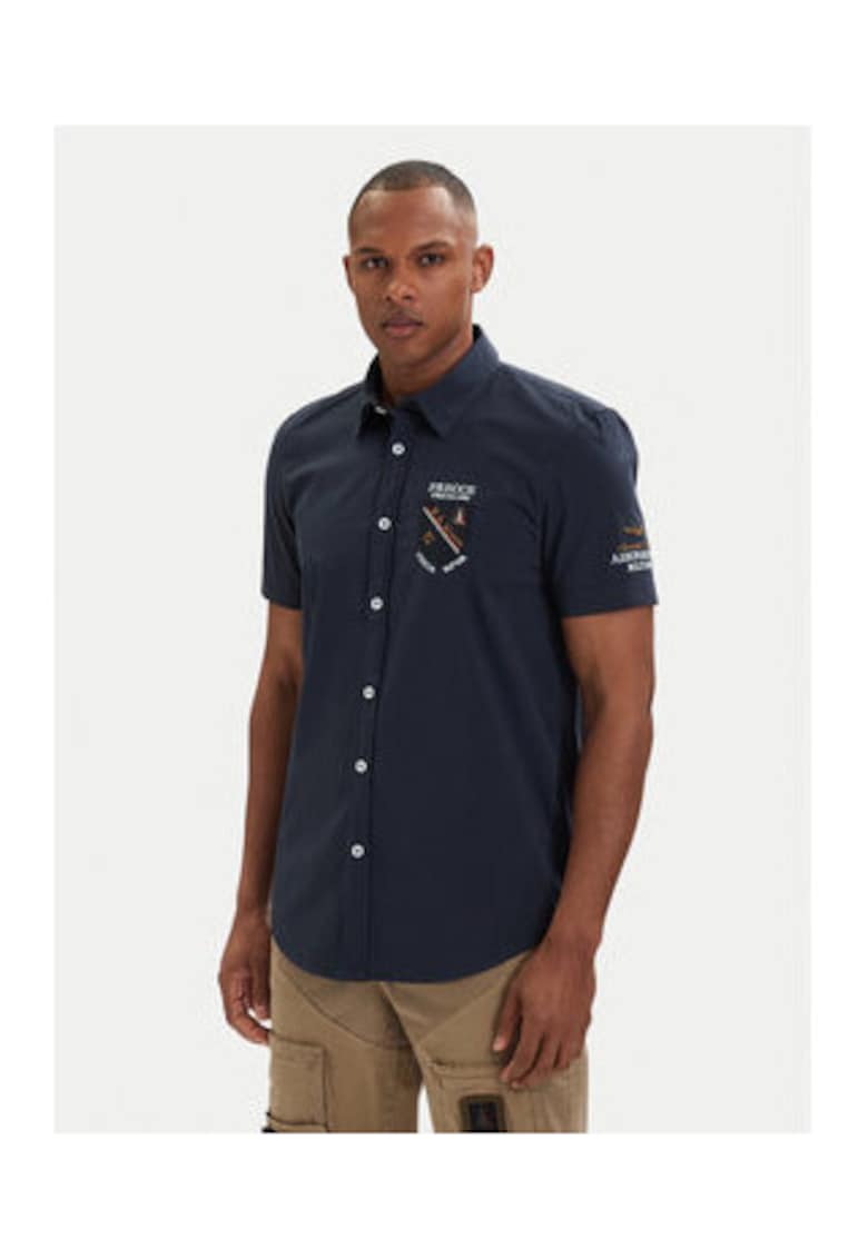 Camasa barbati - alb-albastru - bumbac - maneca lunga - casual -