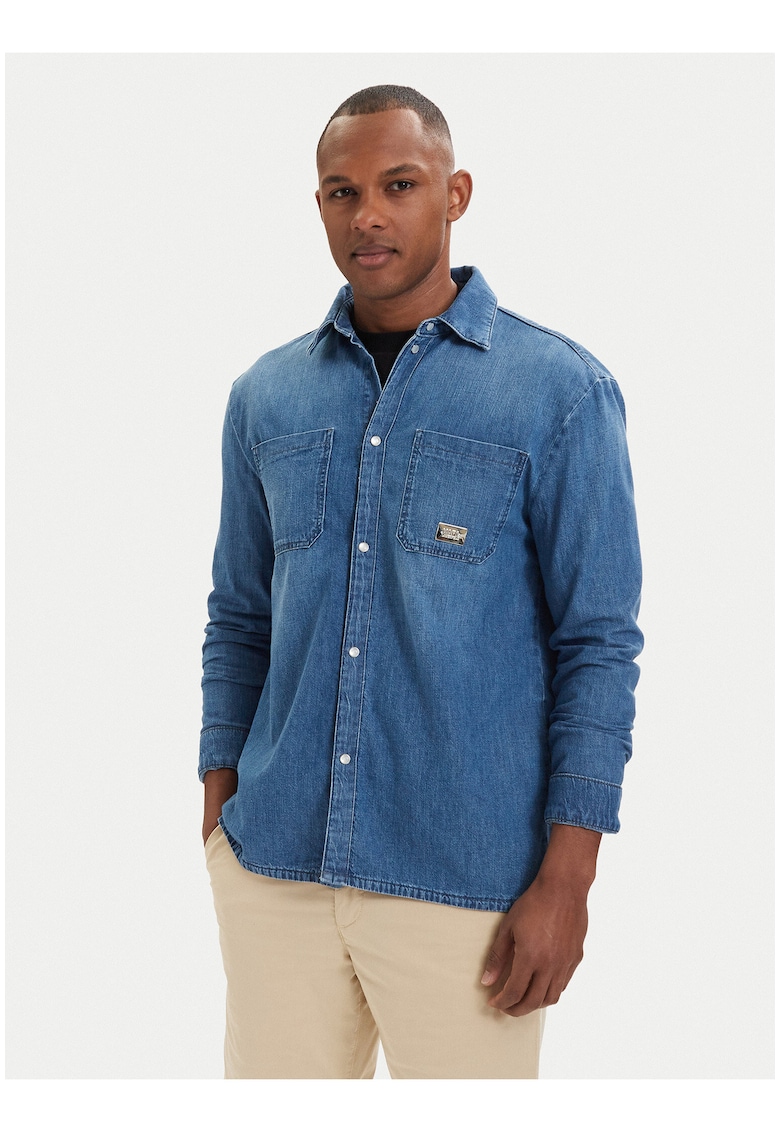 Camasa din denim barbati - albastru - bumbac - casual - maneca lunga