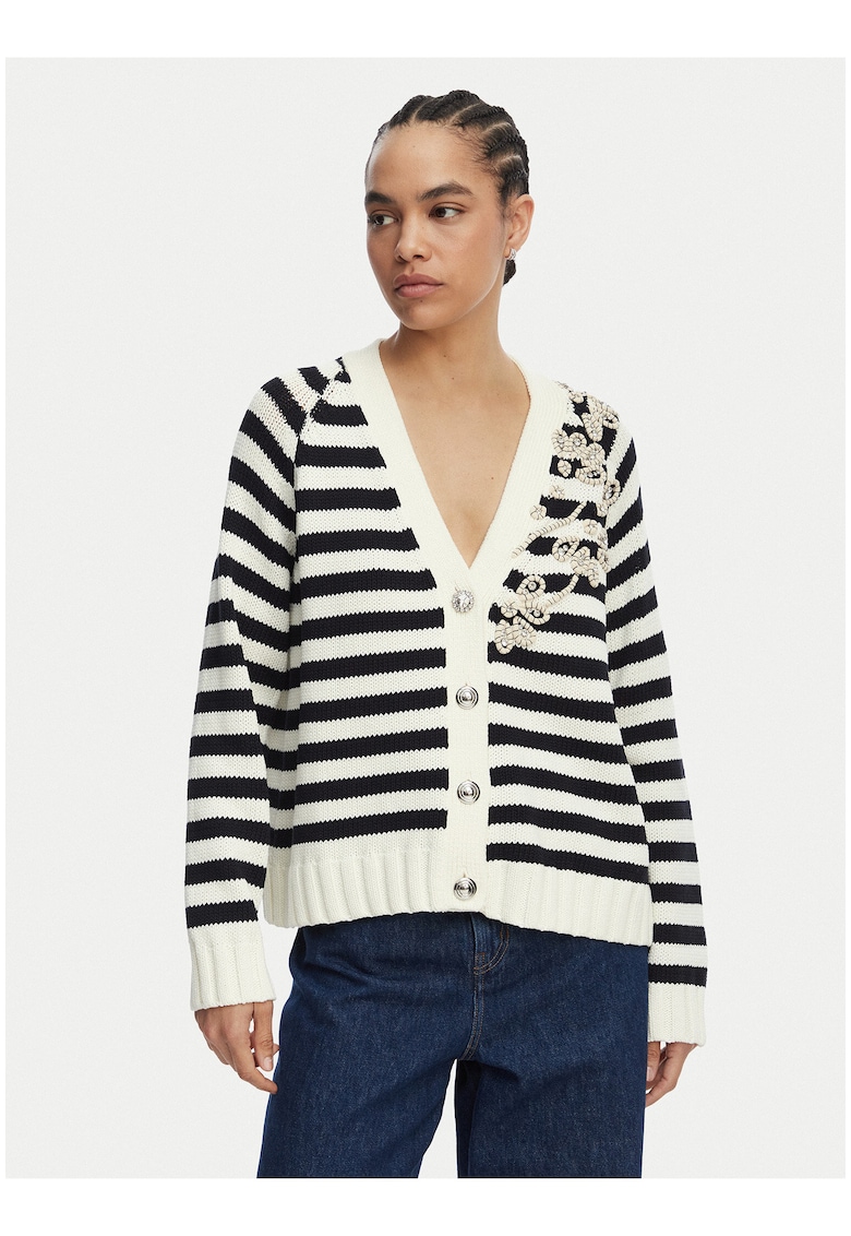 Cardigan dama - dungi - alb/negru - bumbac/poliester
