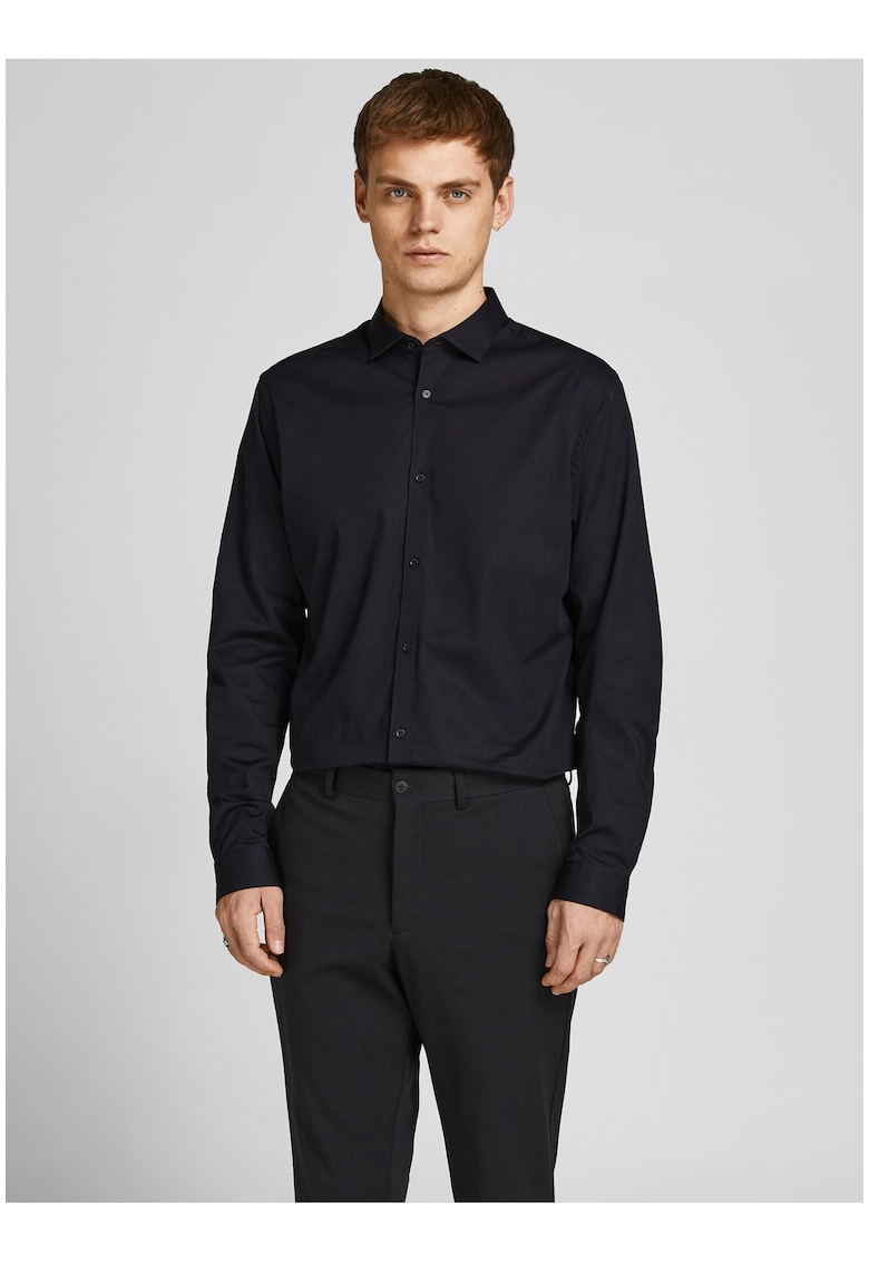 Camasa barbati - neagra - bumbac - maneca lunga -