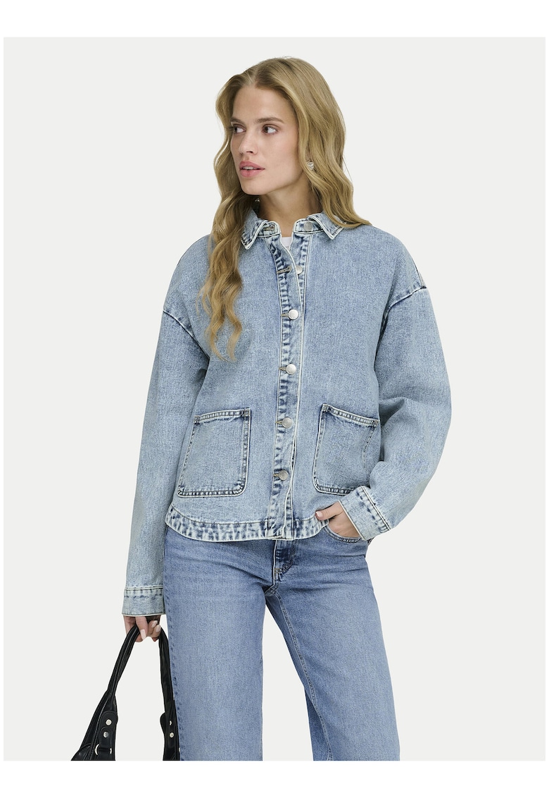 Geaca de blugi dama - albastru - regular fit - maneca lunga - bumbac/poliester - Alb/Albastru