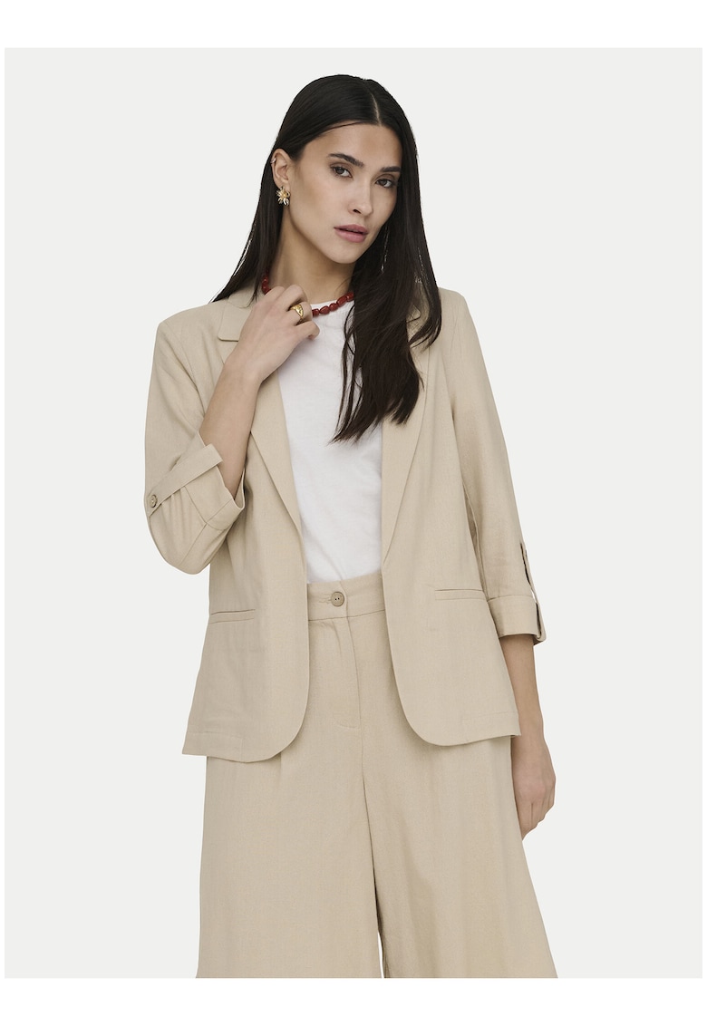 Sacou dama - bej - regular fit - maneca trei sferturi - viscoza si in