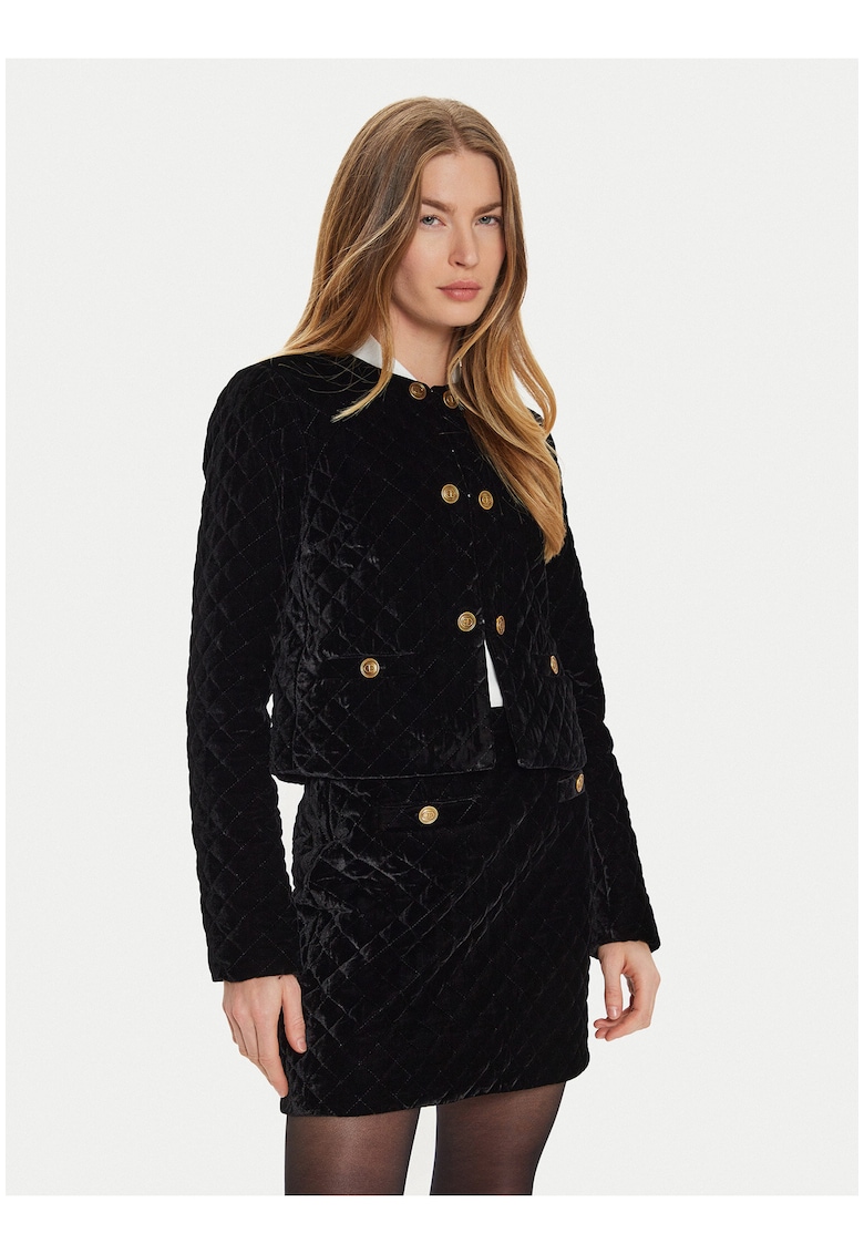 Sacou dama - negru - velur si viscoza - croiala scurta - maneca lunga -