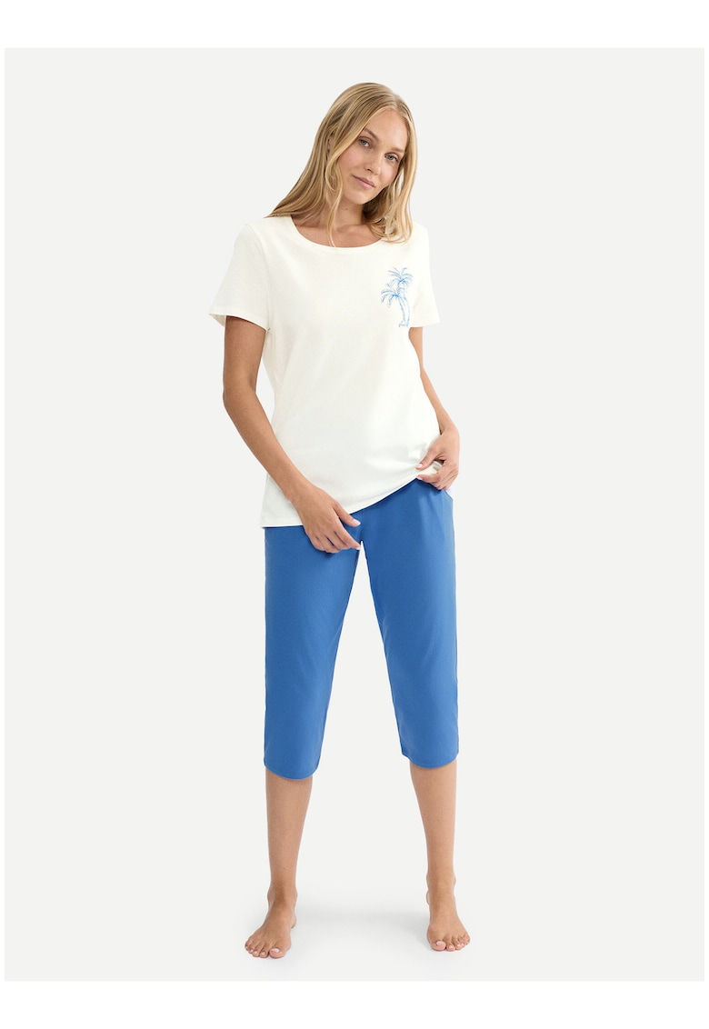 Pijama dama - alb si albastru - bumbac - maneca scurta -