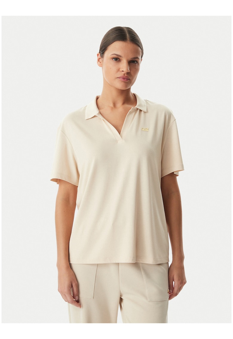 Tricou dama - bej - material modal si poliester - maneca scurta - croiala regular fit