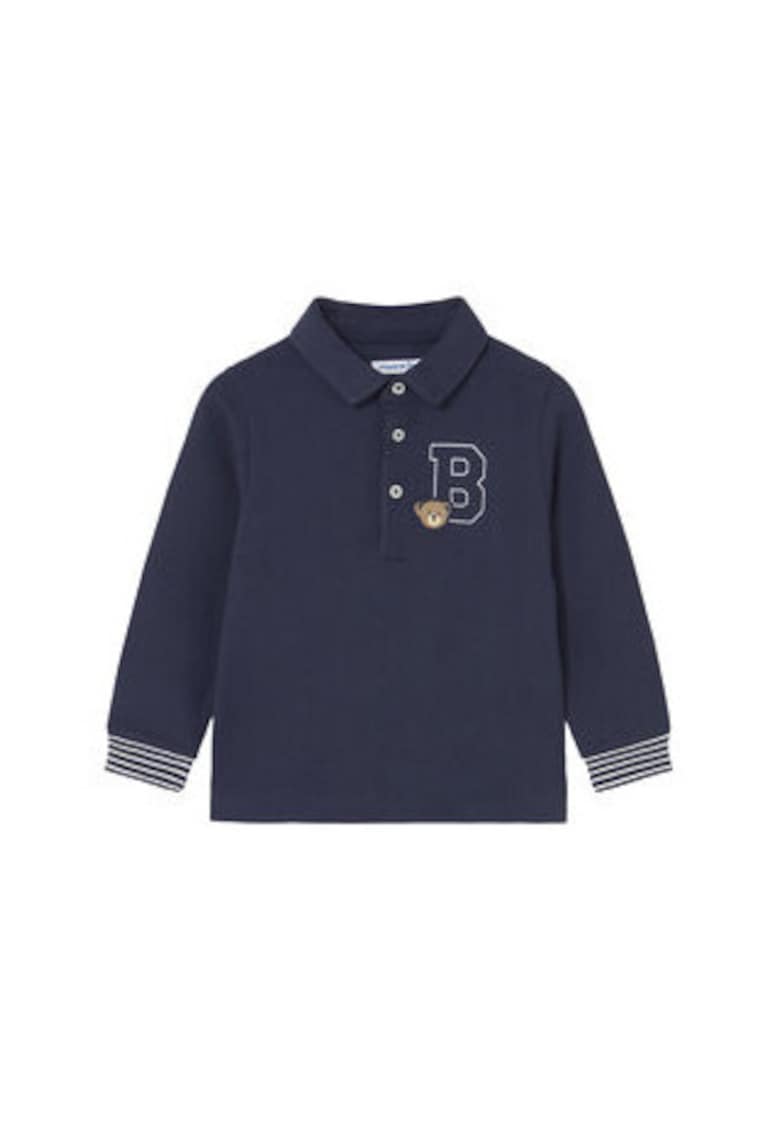 Bluza polo copii - albastru - bumbac - maneca lunga - croiala clasica -