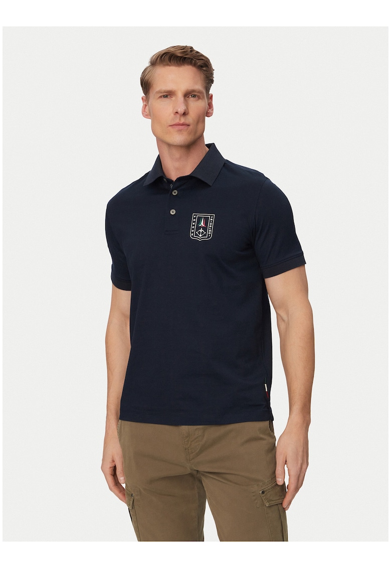 Tricou barbati - alb si bleumarin - bumbac - maneca scurta