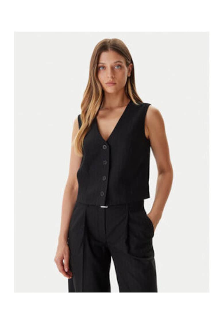 Vesta de costum dama - negru - dungi - poliester-viscoza -