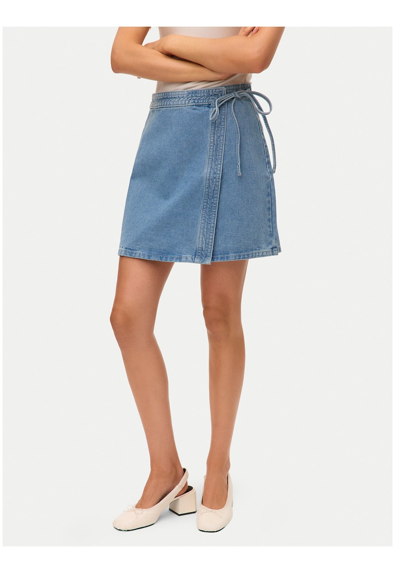 Fusta denim Dama - albastru si alb - casual - bumbac si poliester -