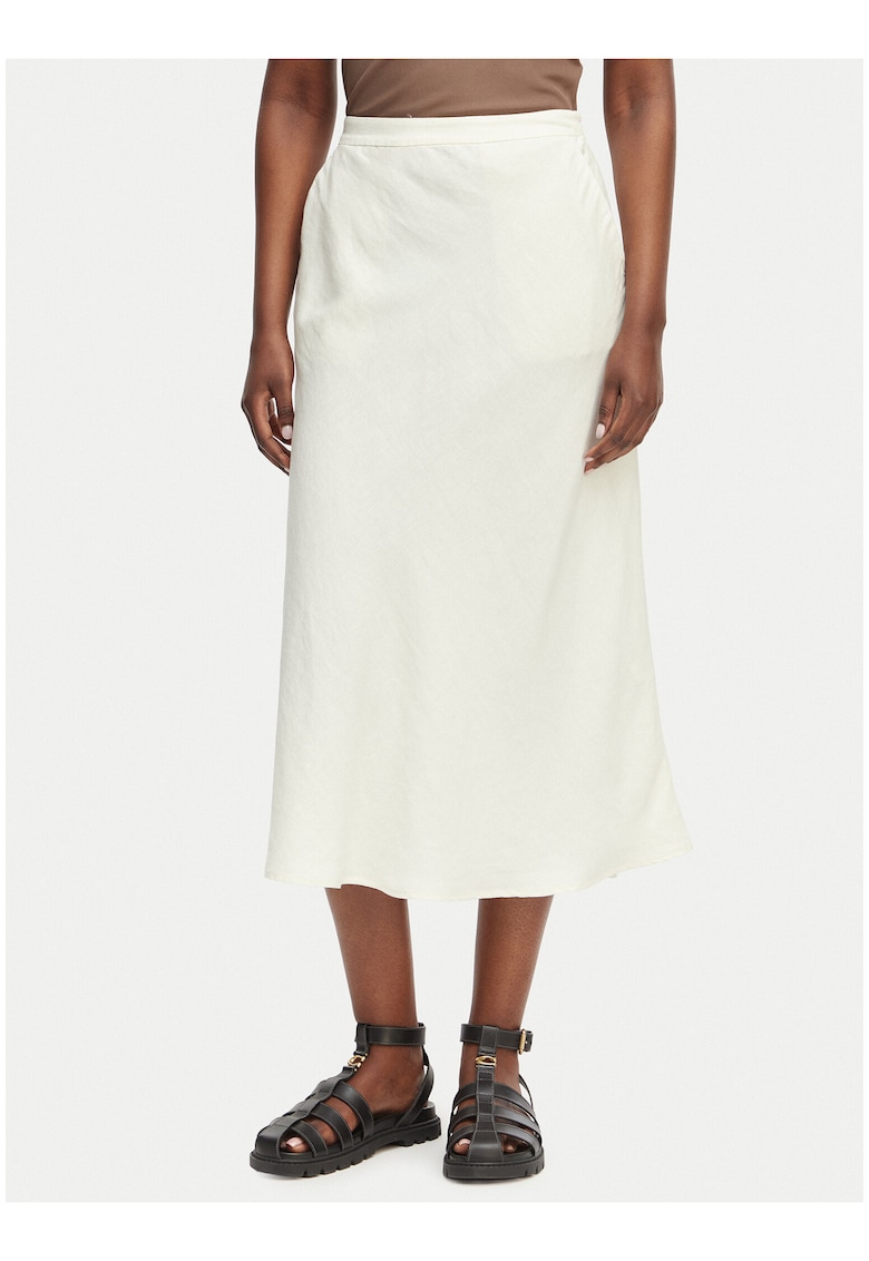 Fusta midi - alb - material lejer din in si viscoza - stil casual