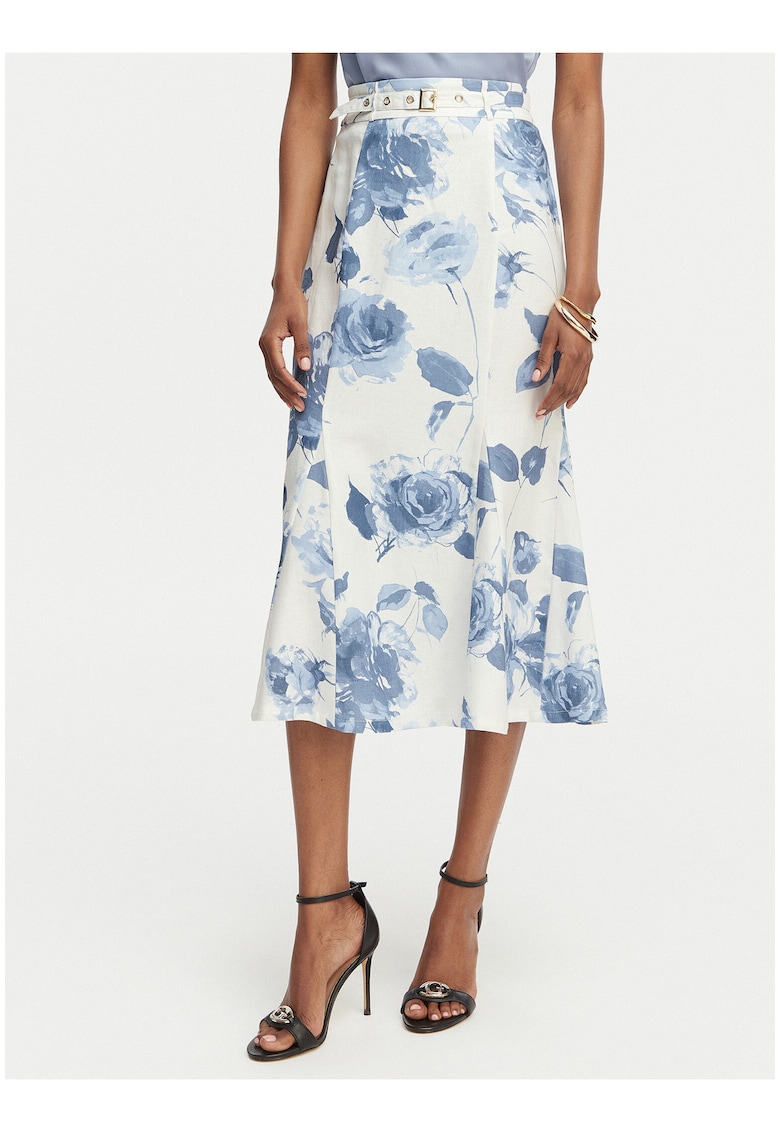 Fusta midi cu imprimeu floral - Bej/Roz/Albastru