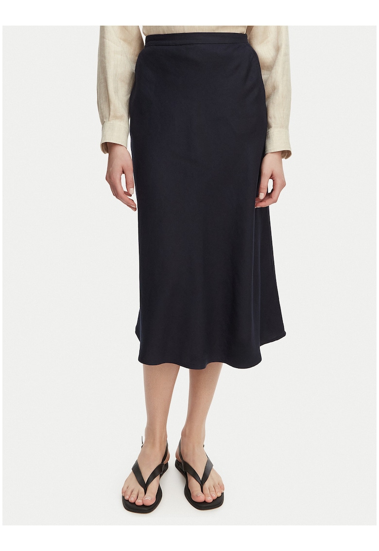 Fusta midi - albastra - material in/viscoza - stil casual
