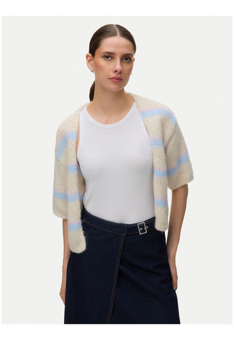 Cardigan dama - bej - sintetic - maneca scurta