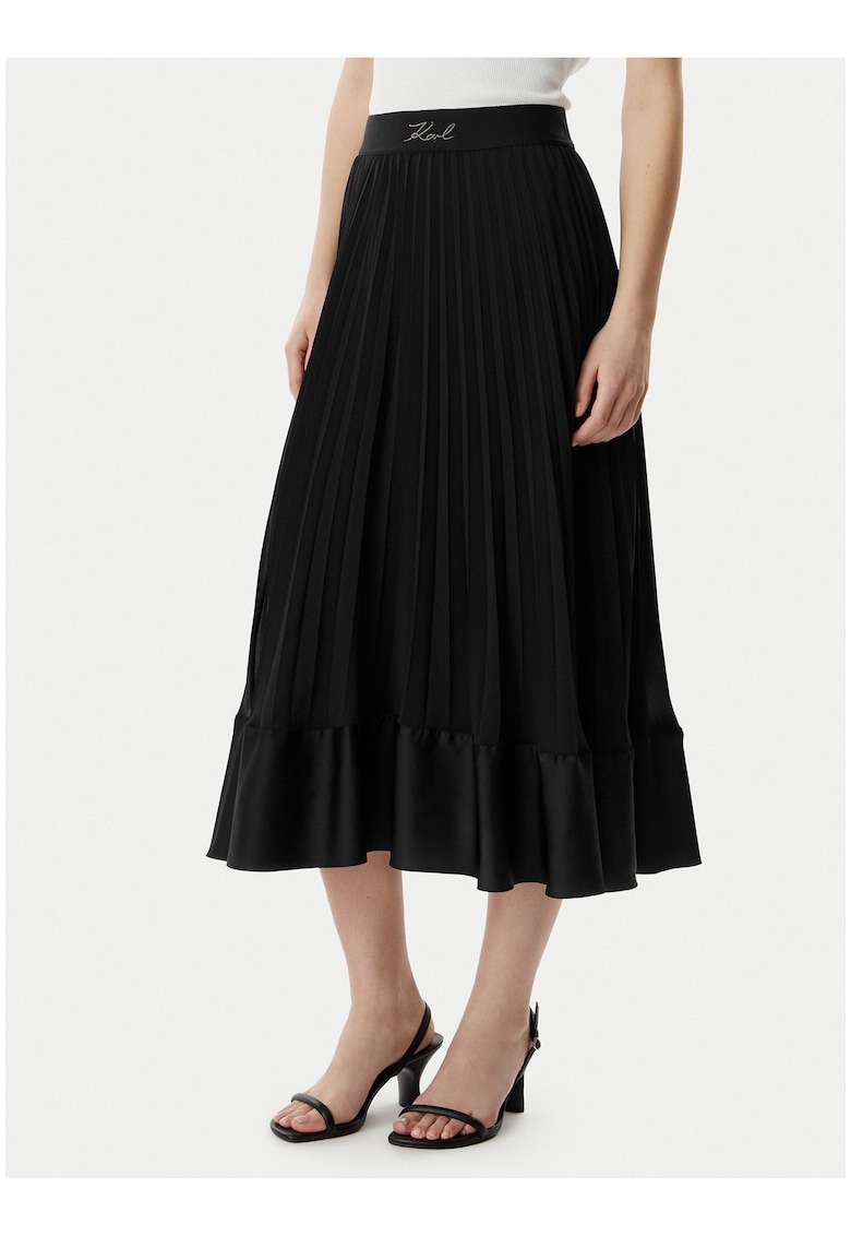 Fusta plisata - neagra - poliester - casual