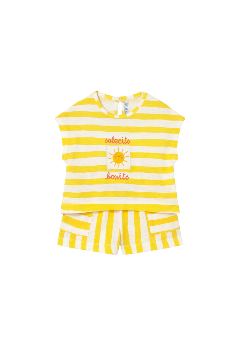 Set tricou si pantaloni scurti copii - galben - bumbac - imprimeu dungi