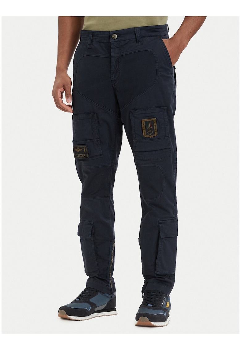 Pantaloni cargo barbatesti - alb-albastru - bumbac - croiala regulara