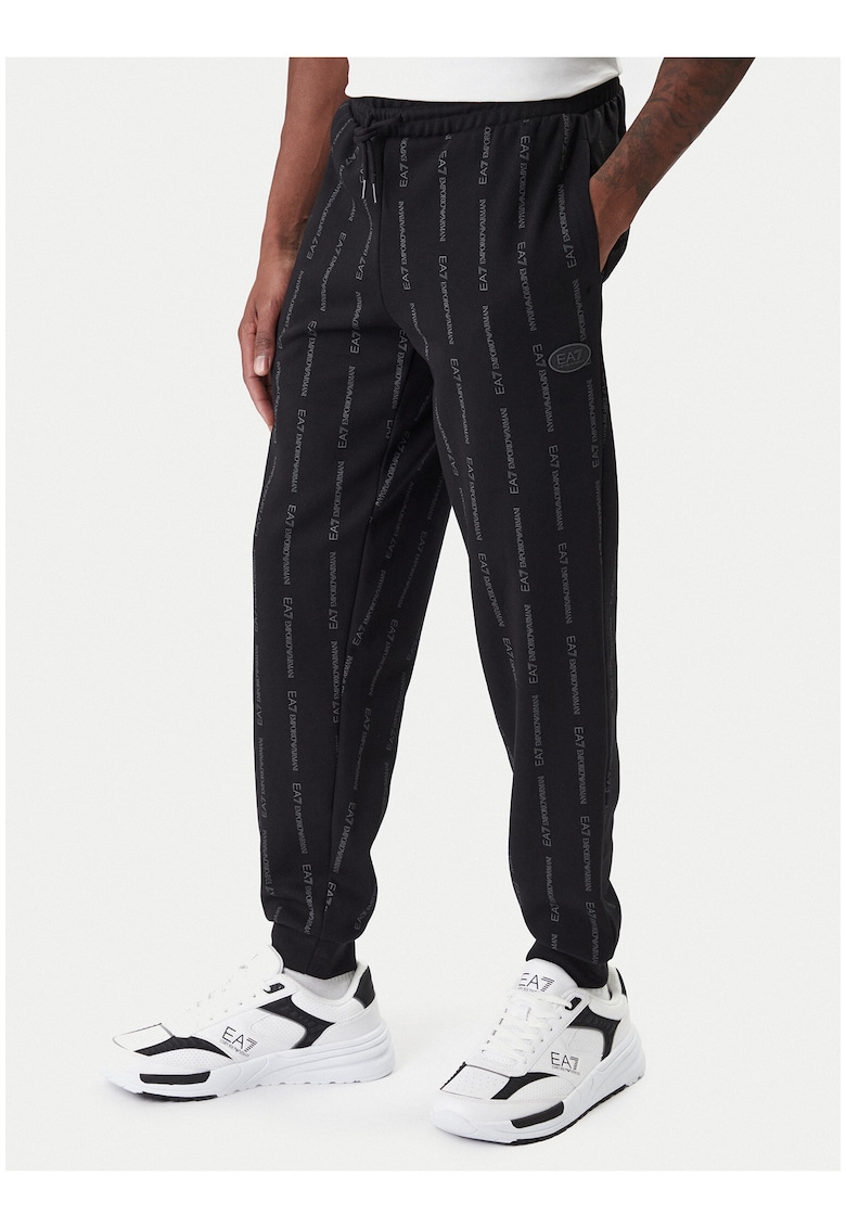 Pantaloni sport barbati - negru - bumbac si poliester - croiala dreapta - mansete elastice -