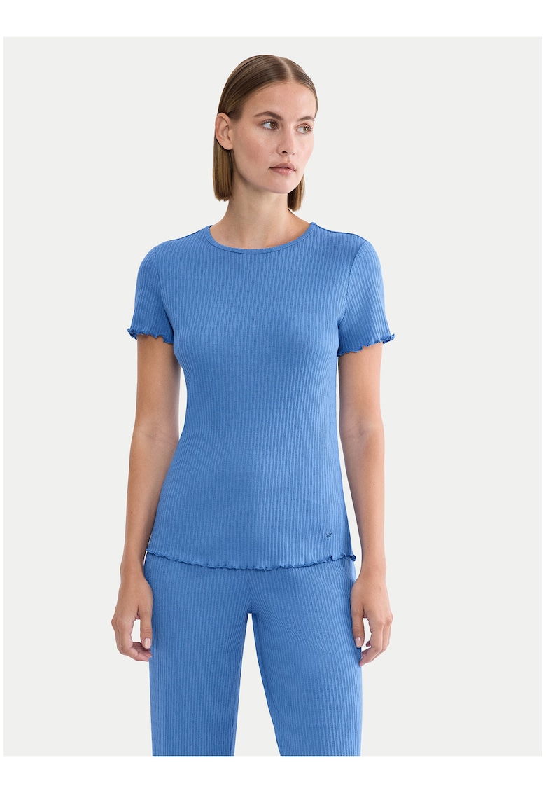 Tricou de pijama dama - albastru - bumbac si poliester - maneci scurte - croiala regulara