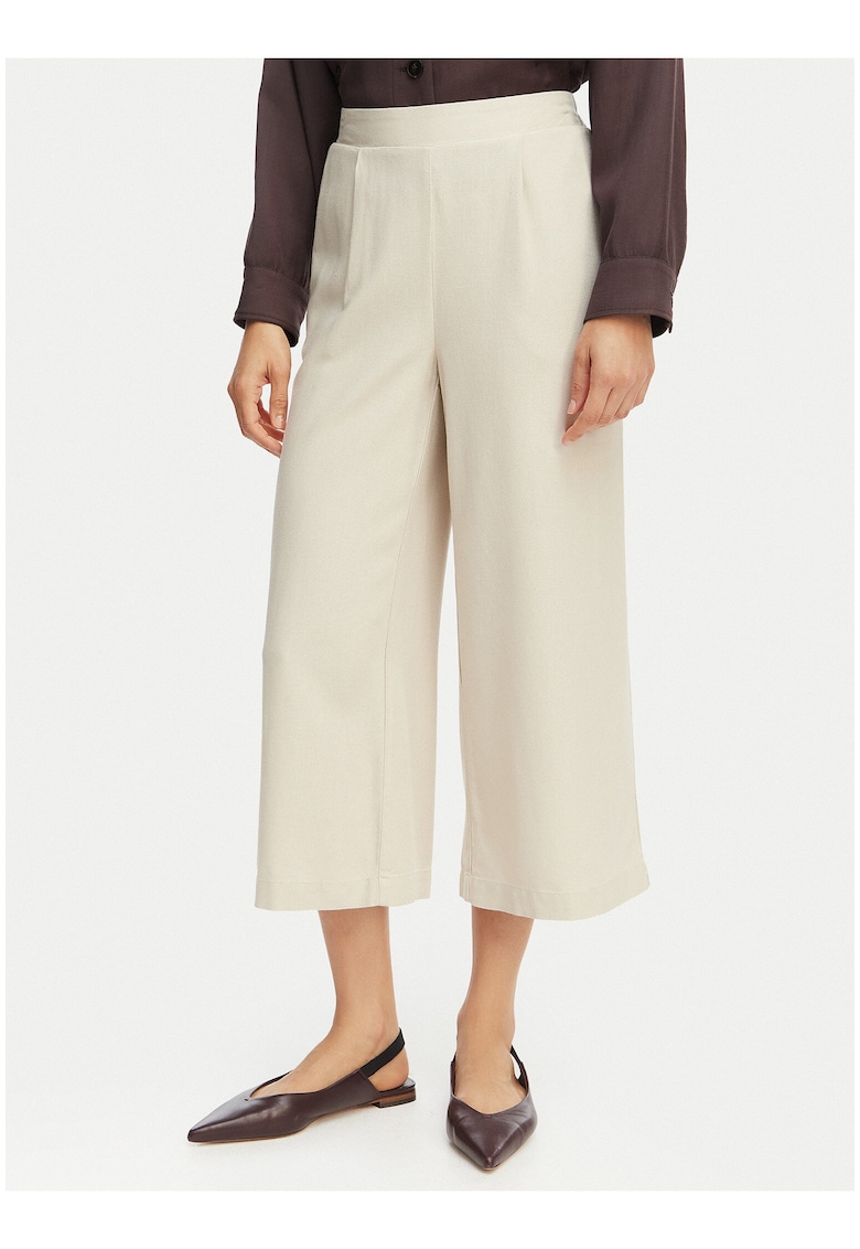 Pantaloni culotte dama - bej - multicolor - viscoza si in - croiala regulara