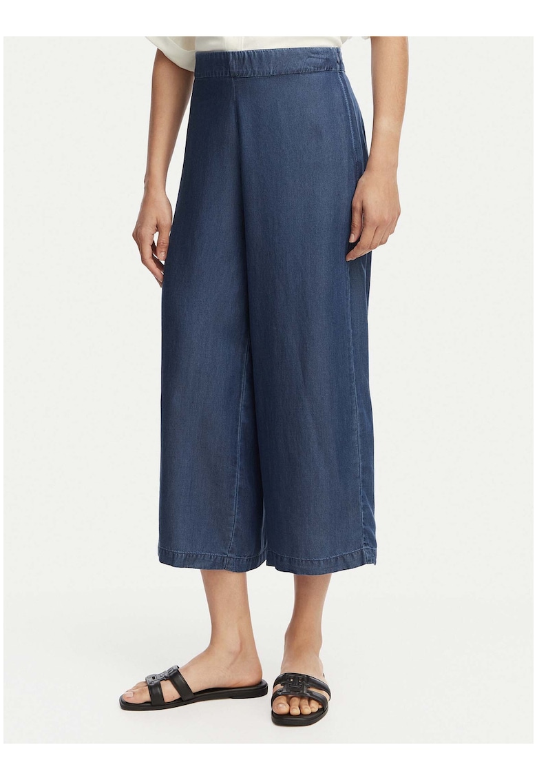 Pantaloni culotte dama alb-albastru - lyocell - croiala ampla - stil casual