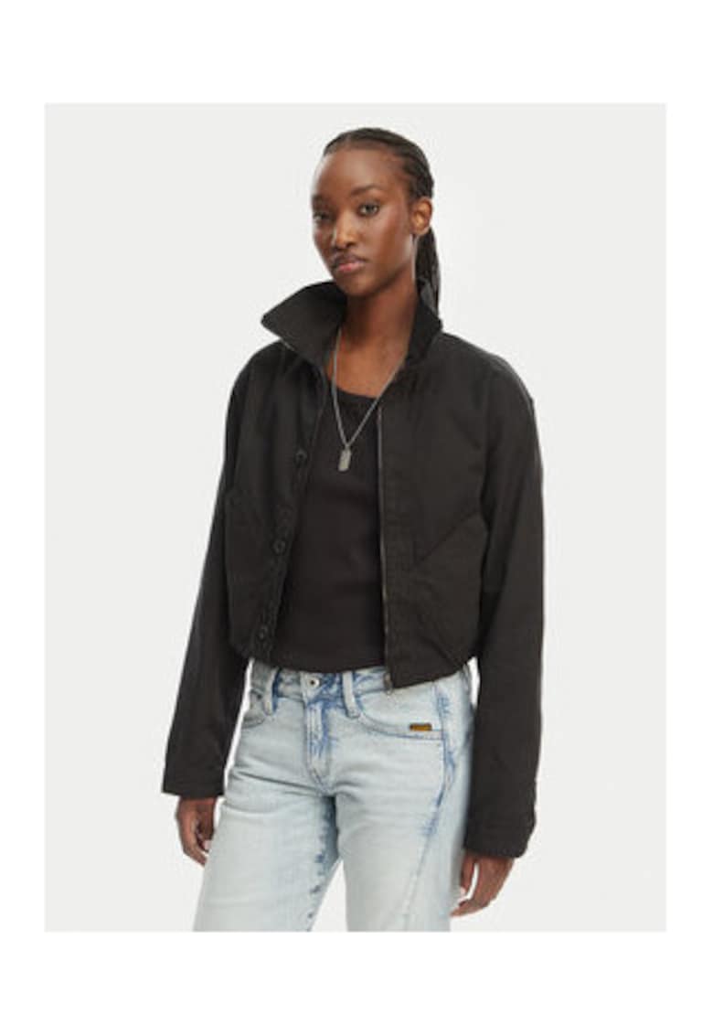 Geaca de tranzitie - neagra - bumbac - cu fermoar - regular fit