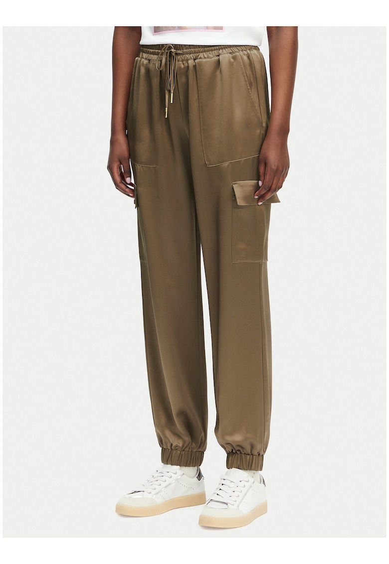 Pantaloni dama - slim fit - conici - maro - acril|poliester