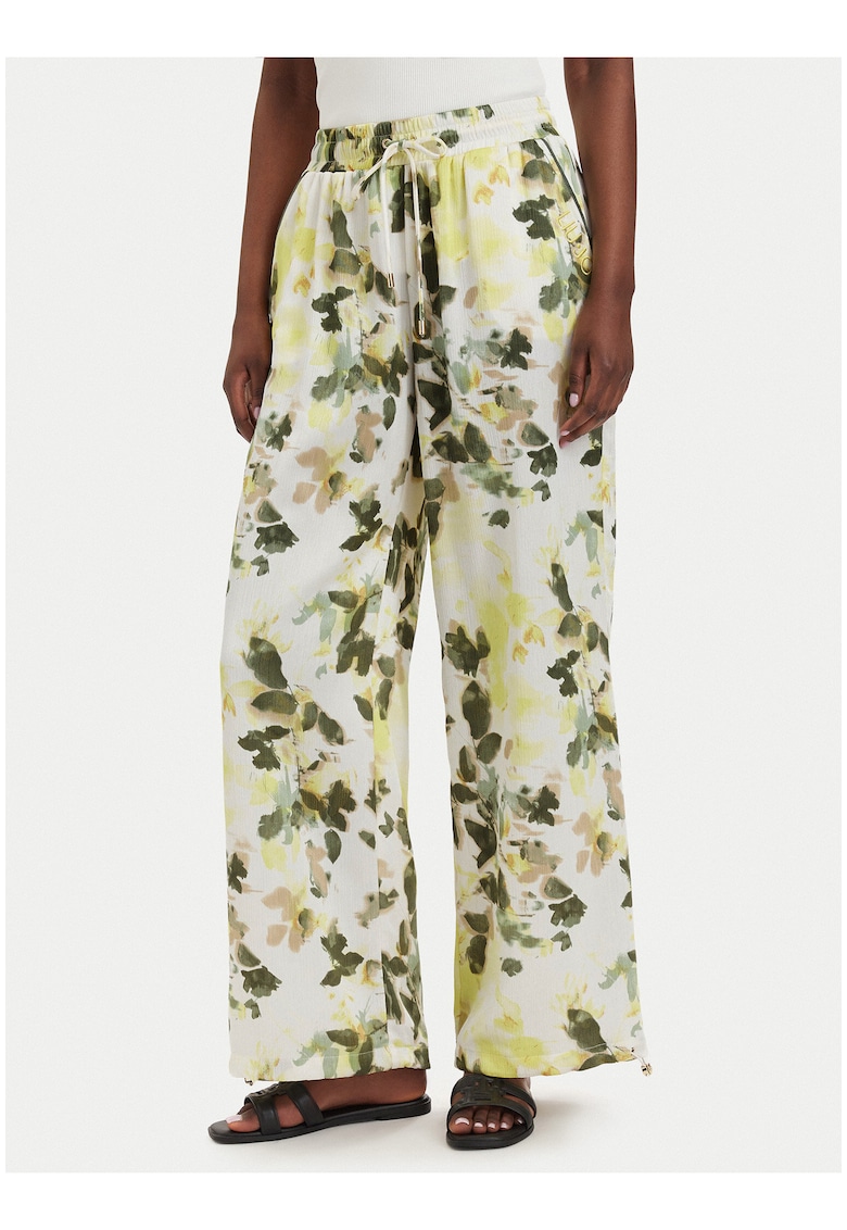 Pantaloni dama - casual - floral - bej-verde - poliester