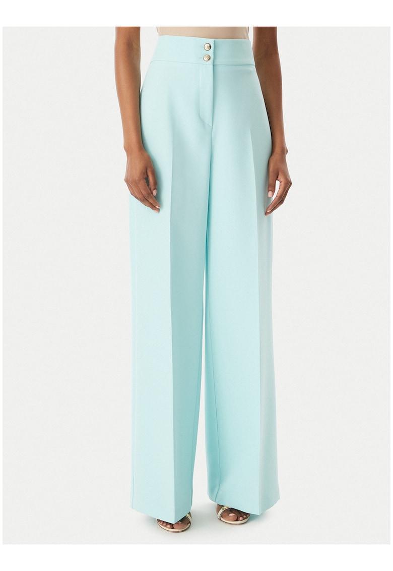 Pantaloni dama - talie inalta - picioare largi - poliester-elastan - Albastru