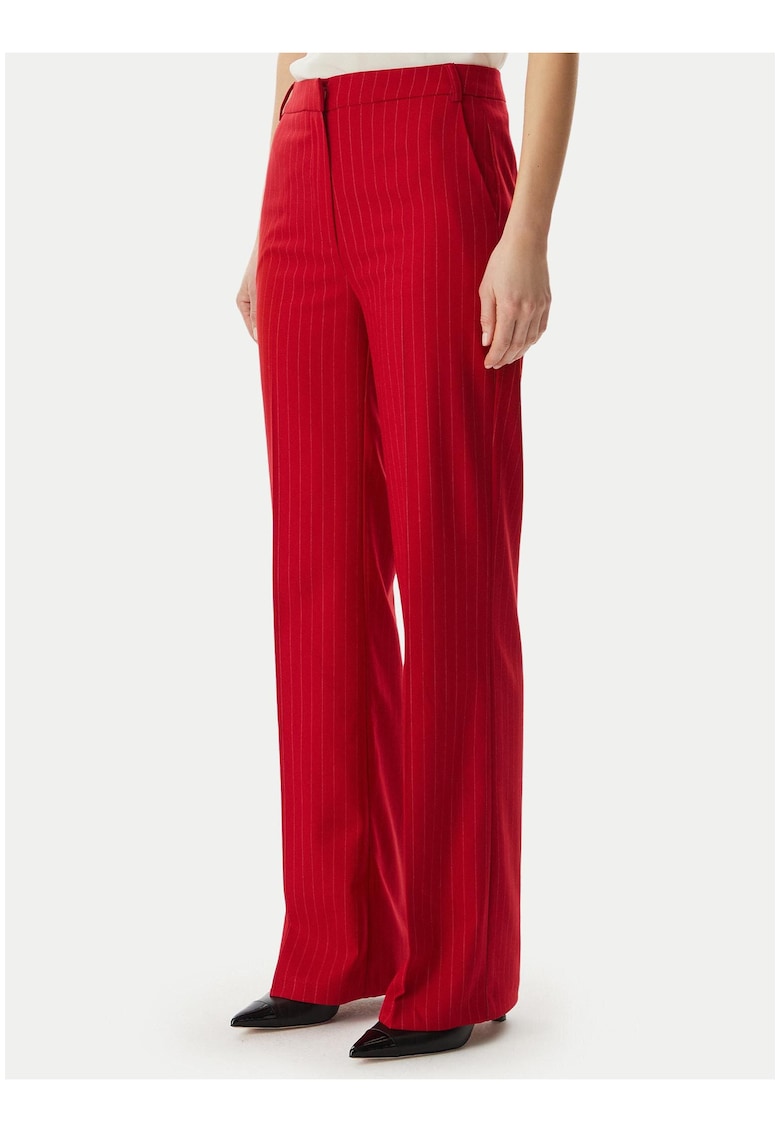 Pantaloni dama - talie inalta - croiala dreapta - rosu - poliester-viscoza