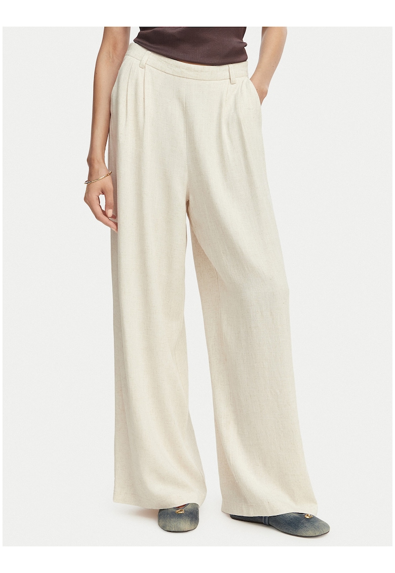 Pantaloni dama - bej - material textil - talie inalta - croiala regular fit