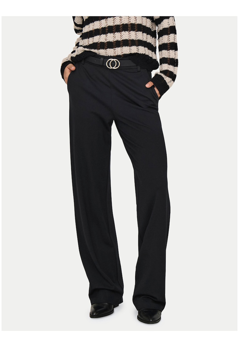Pantaloni dama - eleganti - talie elastica - negru - viscoza-nailon -