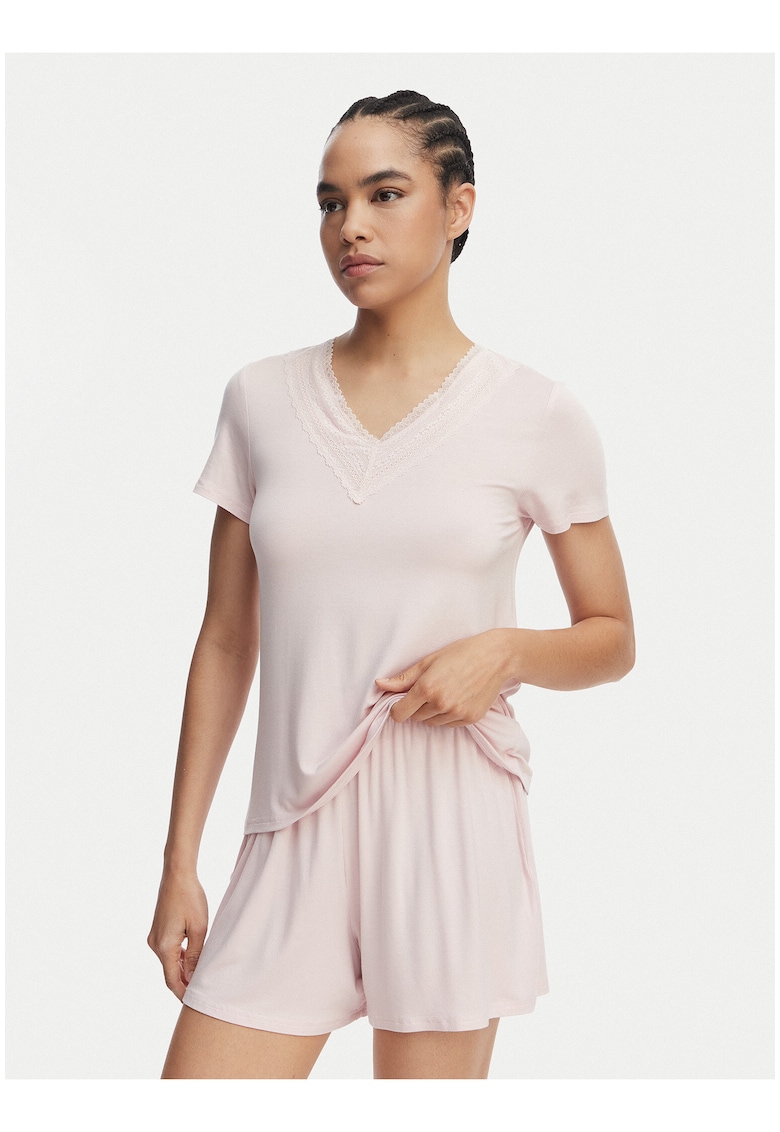 Pijama dama - roz - viscoza - maneca scurta - regular fit