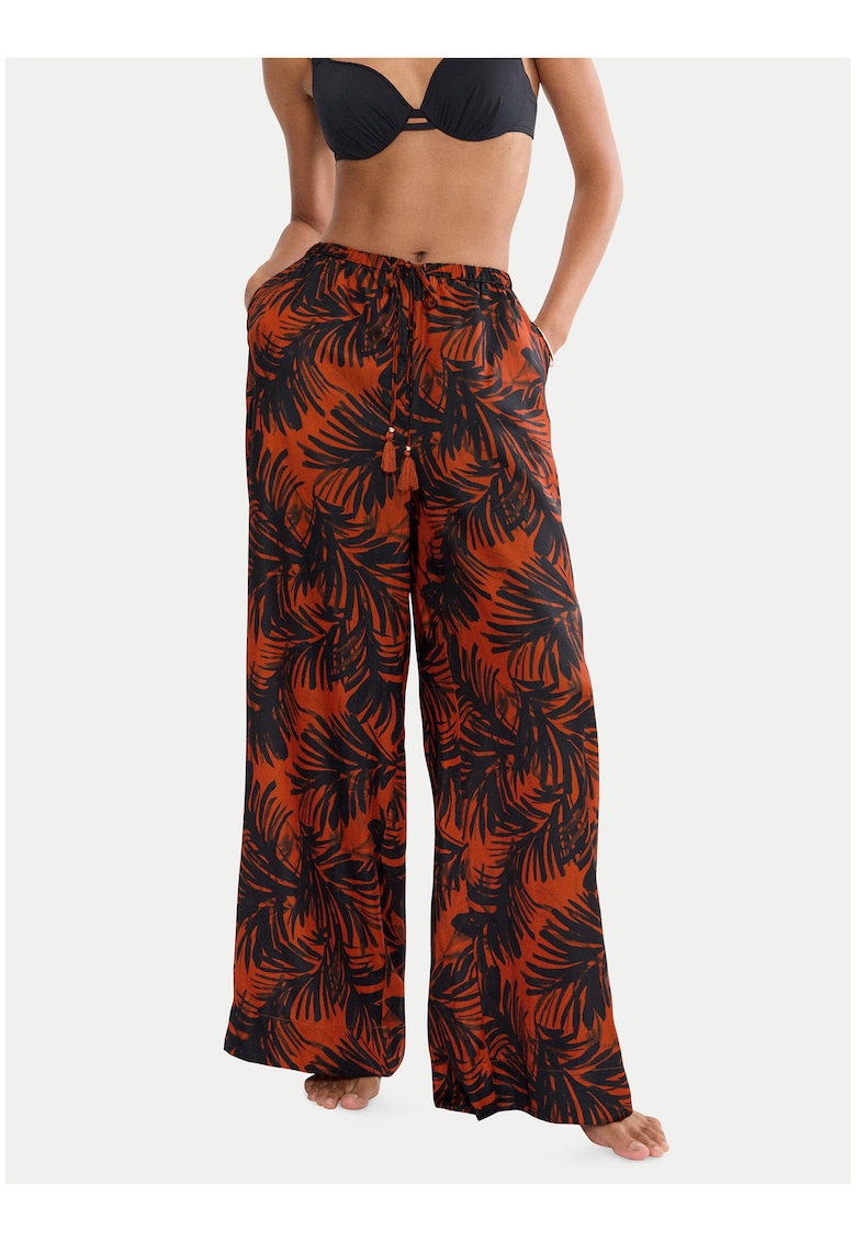 Pantaloni dama - casual - croiala ampla - maro - poliester