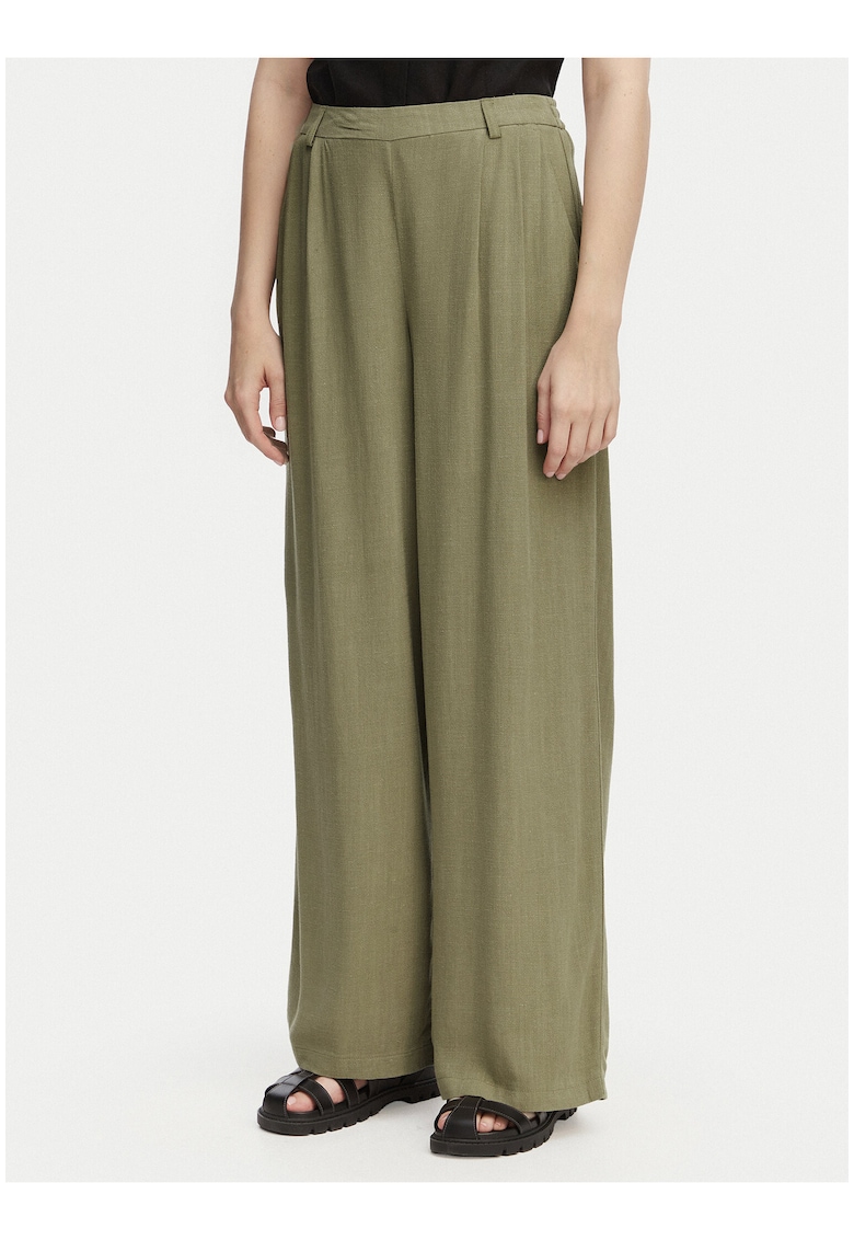 Pantaloni dama - verde - talie inalta - croiala larga - viscoza