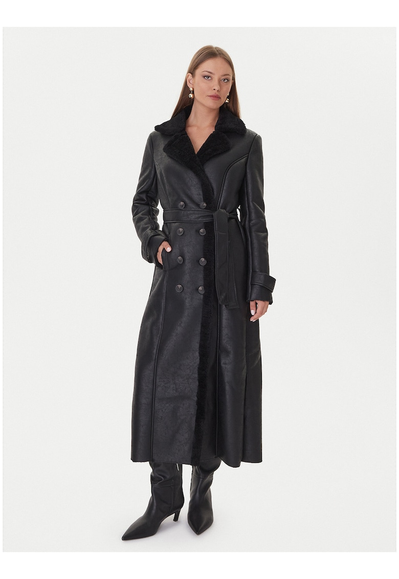 Palton dama - piele ecologica - negru - casual - poliuretan -